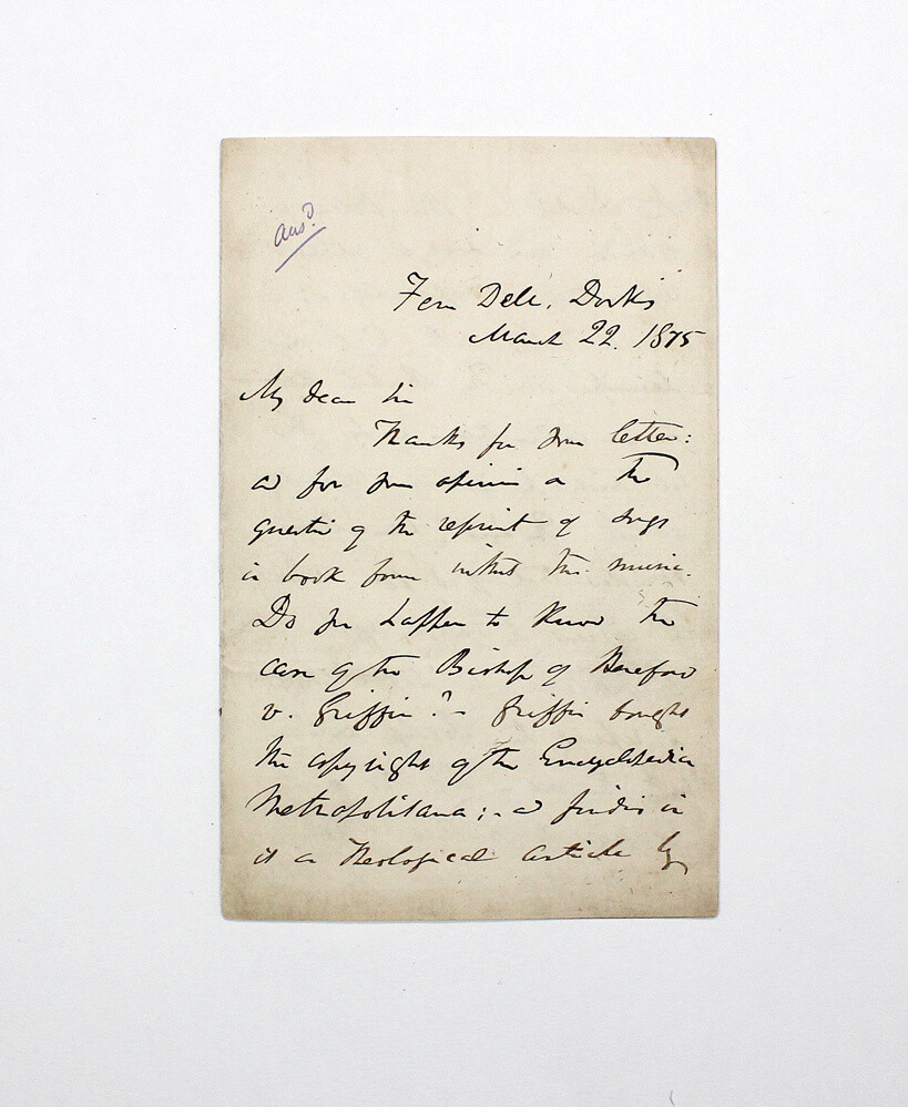 An Original Handwritten Letter Signed by Poet Charles Mackay