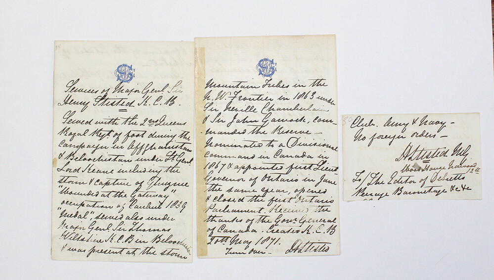 An Original Handwritten Letter Signed by  Lieutenant-General Sir Henry William Stisted to Debretts