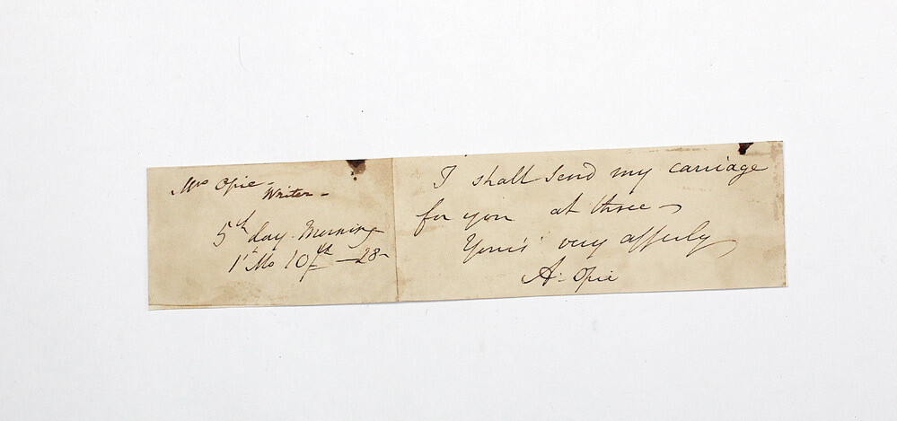 A Rare Original Hand Written Slip Signed by Amelia Opie