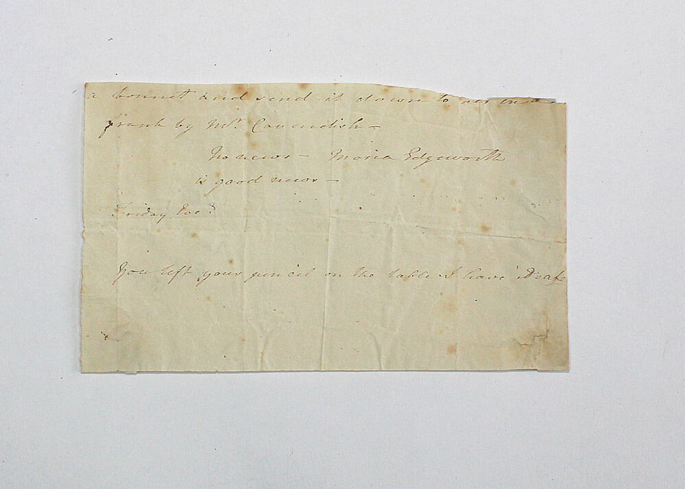 An Original Part Letter Hand Written and Signed by Anglo-Irish novelist Maria Edgeworth