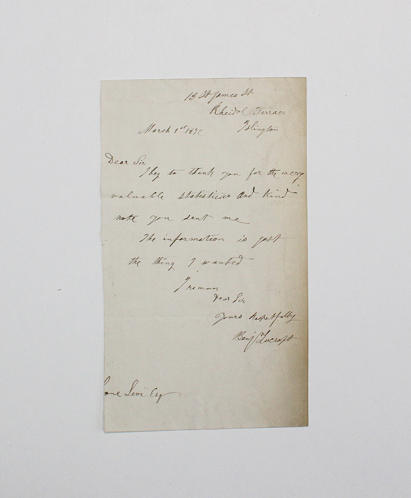 An Original Handwritten Letter Signed by Benjamin Lucraft to Levi Leone