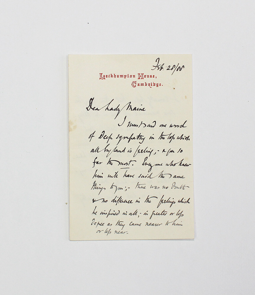 An Original Handwritten Letter Signed by the Poet and the Founder of the Society for Psychical Research Frederic William Henry Myers to Lady Maine