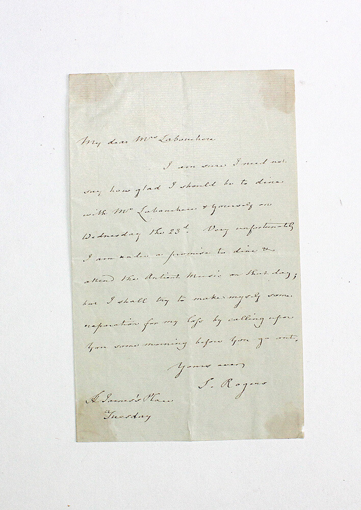An Original Hand Written and Signed Letter by the Poet Samuel Rogers