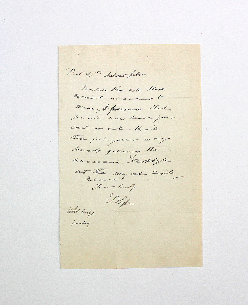 An Original autograph letter Written and Signed By Writer Edward Bulwer- Lytton to Politician Thomas Milner Gibson Concerning the Wizards Circle