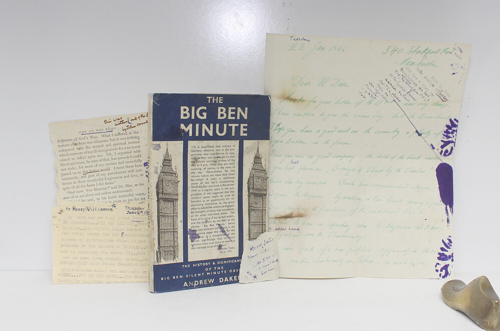 The Big Ben Minute - From the Library of Henry Williamson. Heavily annotated and underlined by Henry Williamson. Also includes a TLS to Williamson from a Elizabeth Dara, a ALS to Elizabeth Dara