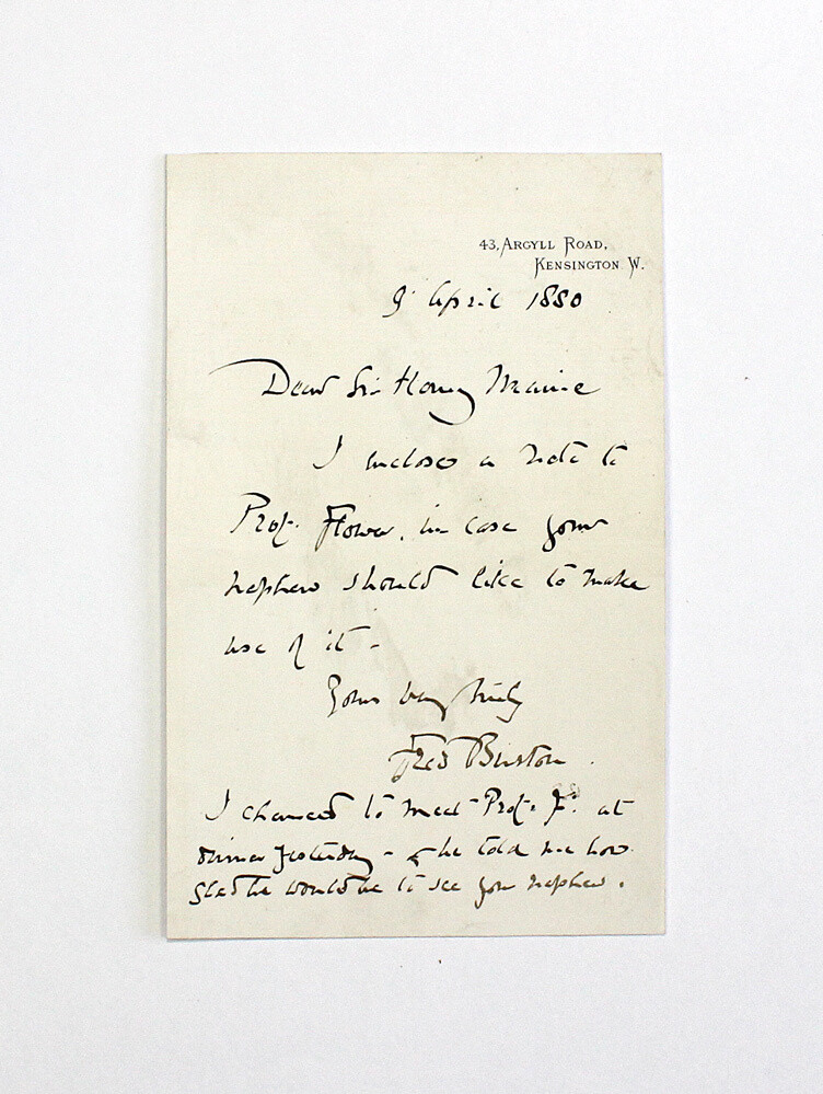 An Original Handwritten and Signed Letter By Irish Painter Sir Frederic William Burton to Sir Henry Maine