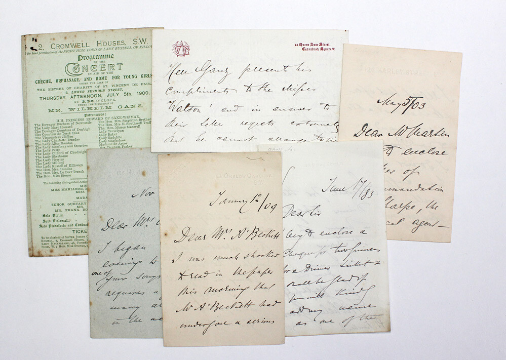 Five Original Hand Written Letters and Signed by Composer/Pianist Wilhelm Ganz. Also includes a Programme from One of His Concerts.