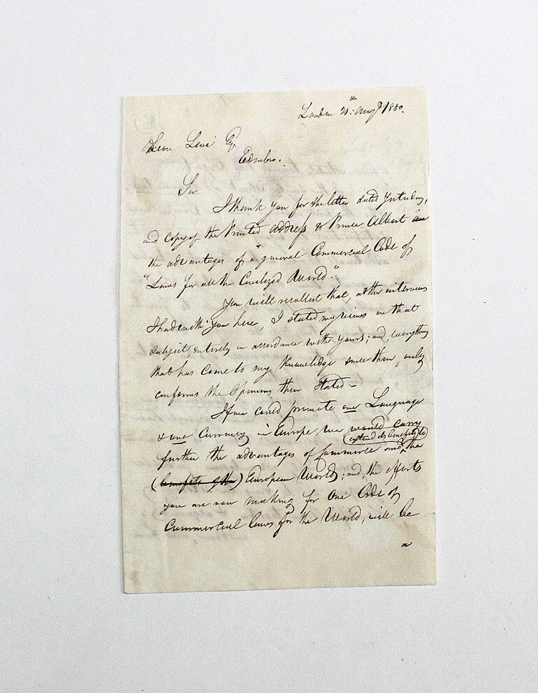 An Original Handwritten Letter Signed by Scottish Surgeon and Radical MP Joseph Hume to Levi Leone