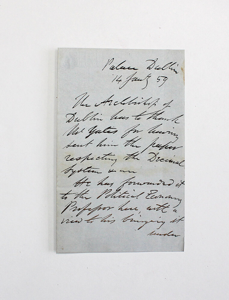 An Original Third Person Handwritten Letter Signed by Church of Ireland Archbishop of Dublin Richard Whately to Levi Leone