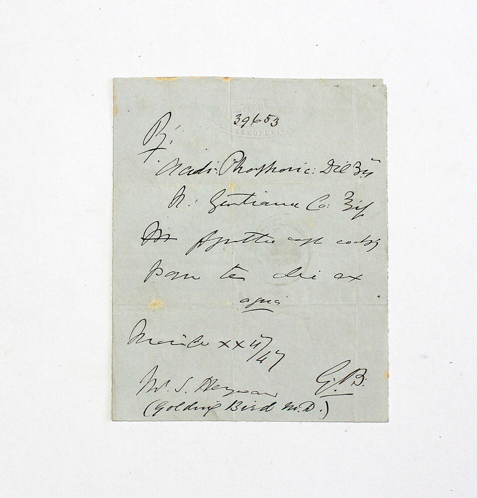 An Original Hand Written Medical Prescription Signed by Physician Golding Bird