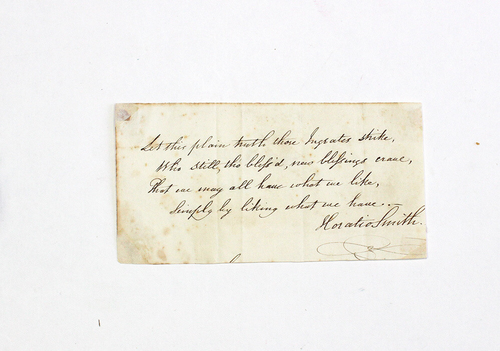 An Original Handwritten Prose Quote and Signed by Poet Horatio Smith