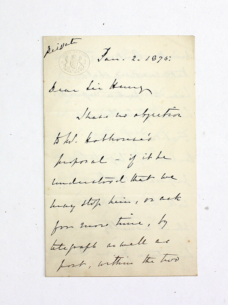 An Original Handwritten Letter Signed by Future Prime Minister 3rd Marquess of Salisbury to Sir Henry James Maine