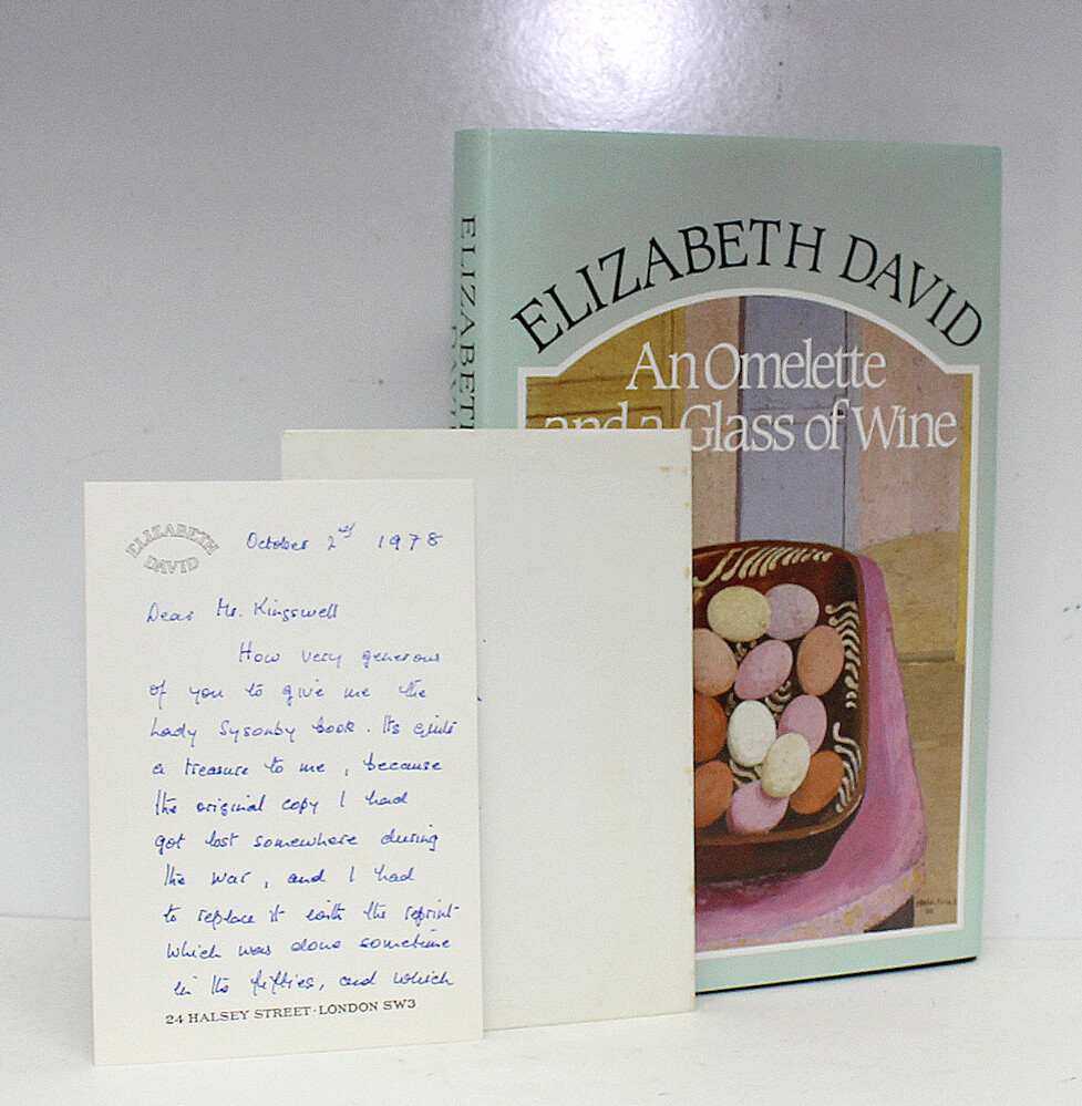 An Omelette and a Glass of Wine - Signed by Elizabeth David to the Inner Page and Includes An Original Hand Written and Signed Letter from Elizabeth David.
