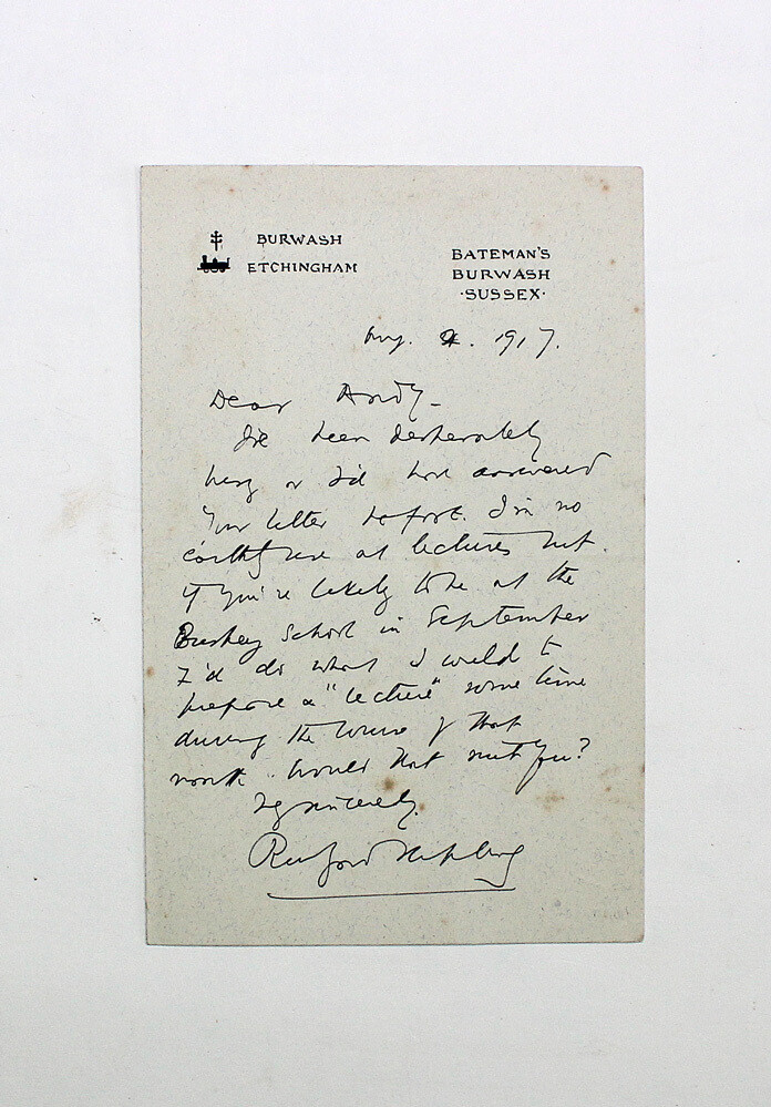 An Original Hand Written and Signed Burwash letter from Rudyard Kipling