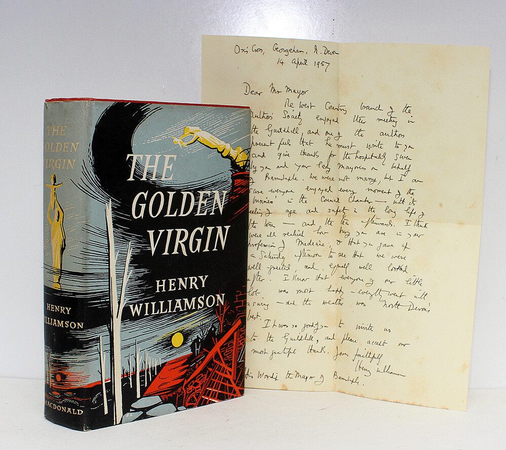 The Golden Virgin - Inscription to the Mayor of Barnstaple on the end paper and includes a Letter to the Original Recipient from Henry Williamson. - Henry Williamson SIGNED