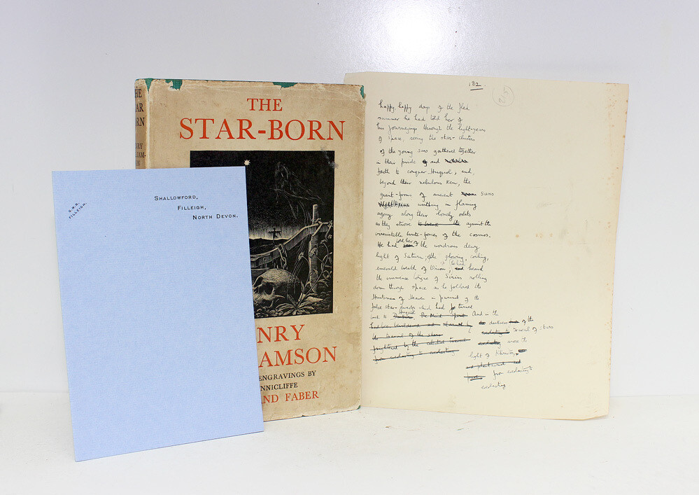 The Star Born - From the library of Henry Williamson and His Family. Includes a Page of Manuscript in the Hand of Williamson found in the Book that is an Alternative Wording for the Page.
