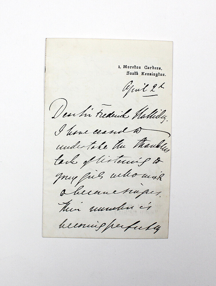 An Original Letter Handwritten and Signed by Opera Singer Jenny Lind-Goldschmidt to Sir Frederick Halliday