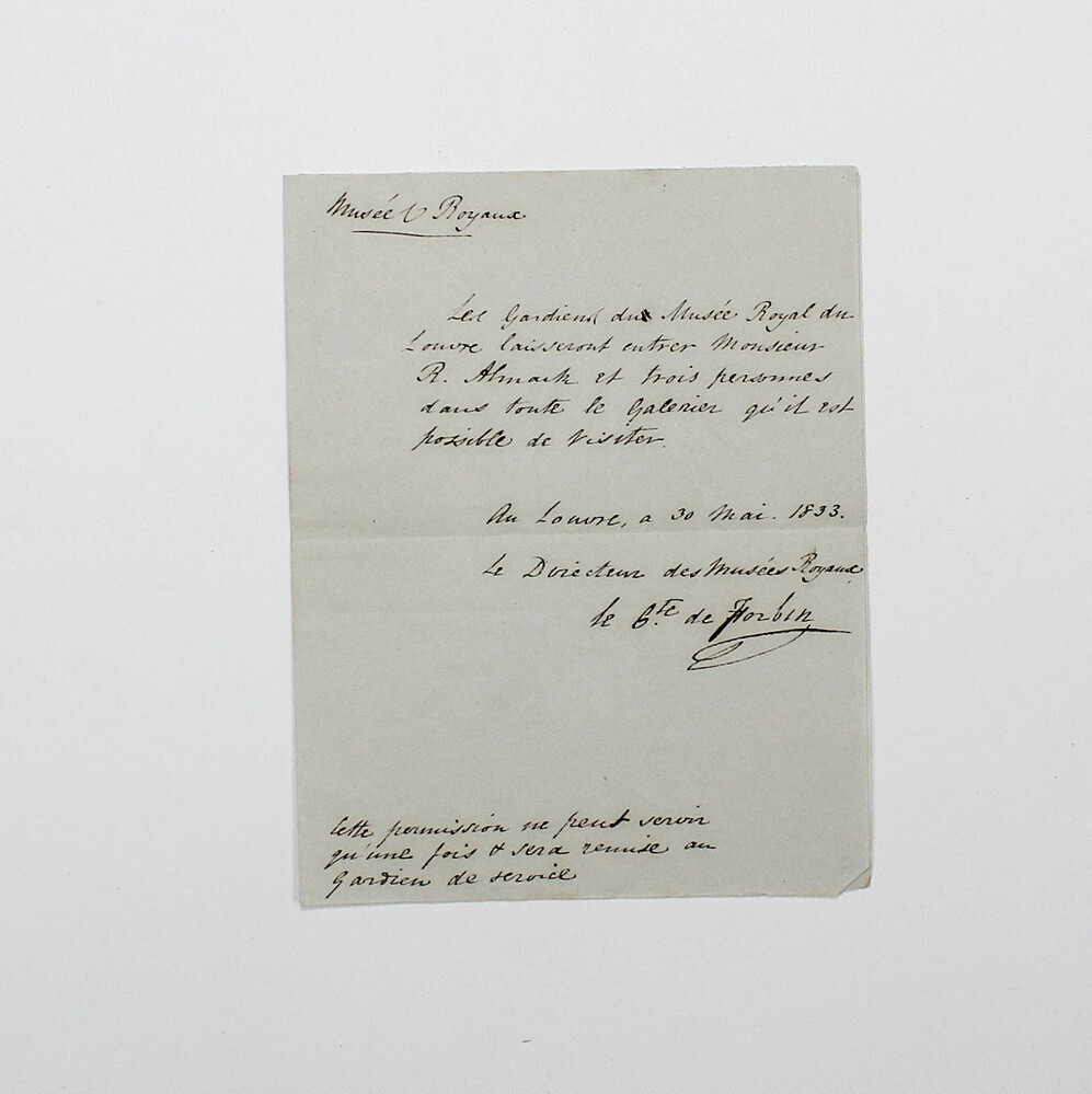 An Original Letter Handwritten and Signed by French Artist Louis Nicolas Philippe Auguste, Comte de Forbin