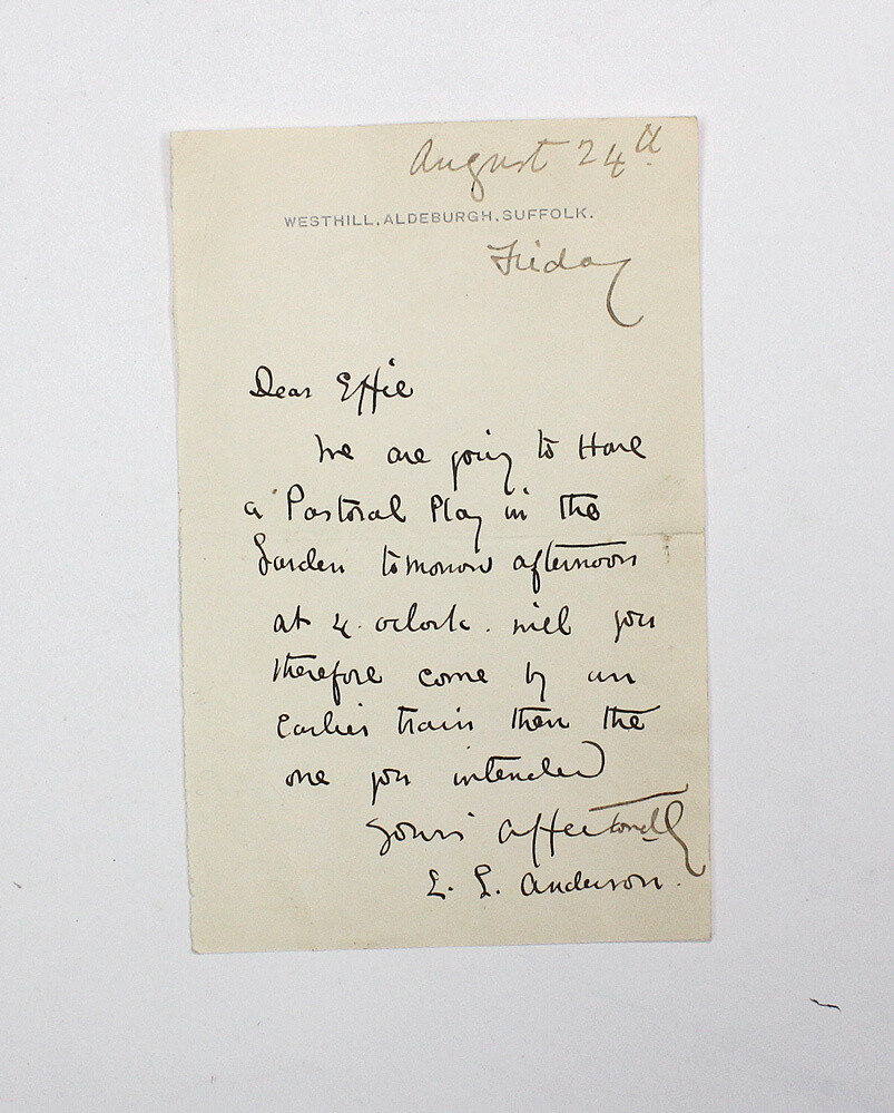 An Original Letter Handwritten by Kate Greenaway on Behalf of Louisa Garrett Anderson to Effi Gray (Euphemia Chalmers Millais, Lady Millais)