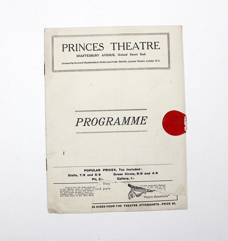 An Original Princes Theatre Programme  for &#39;The Return of Sherlock Holmes&#39; by Arthur Conan Doyle and Starring Ellie Norwood and H G Stoker. The Return of Sherlock Holmes is a play by  J. E. Terry