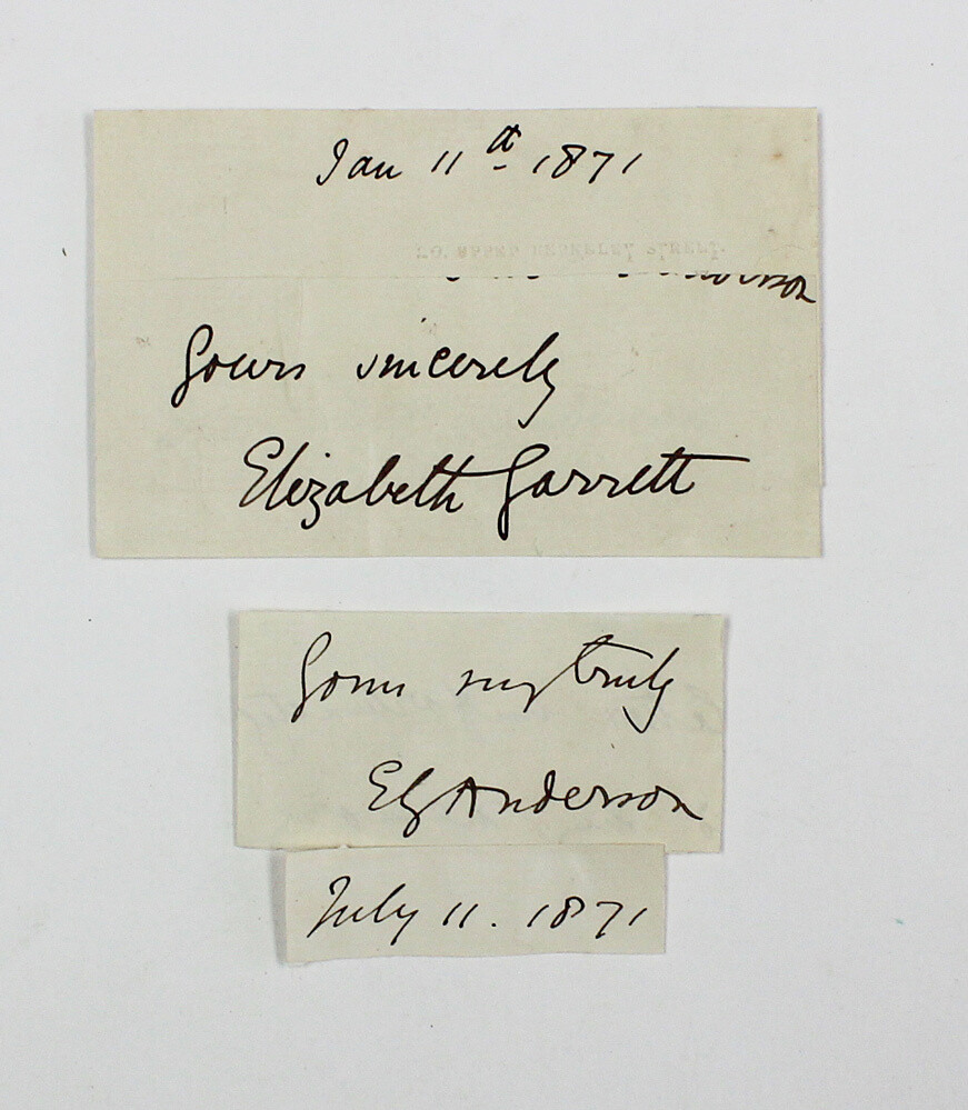 Two Original Signed Letter Bases by the Women&#39;s Rights Campaigner Elizabeth Garrett Anderson.