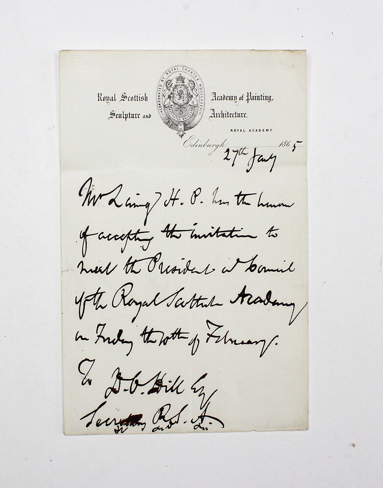 An Original Royal Scottish Academy Letter to David Octavius Hill and Hand Written and Signed by H.P Laing