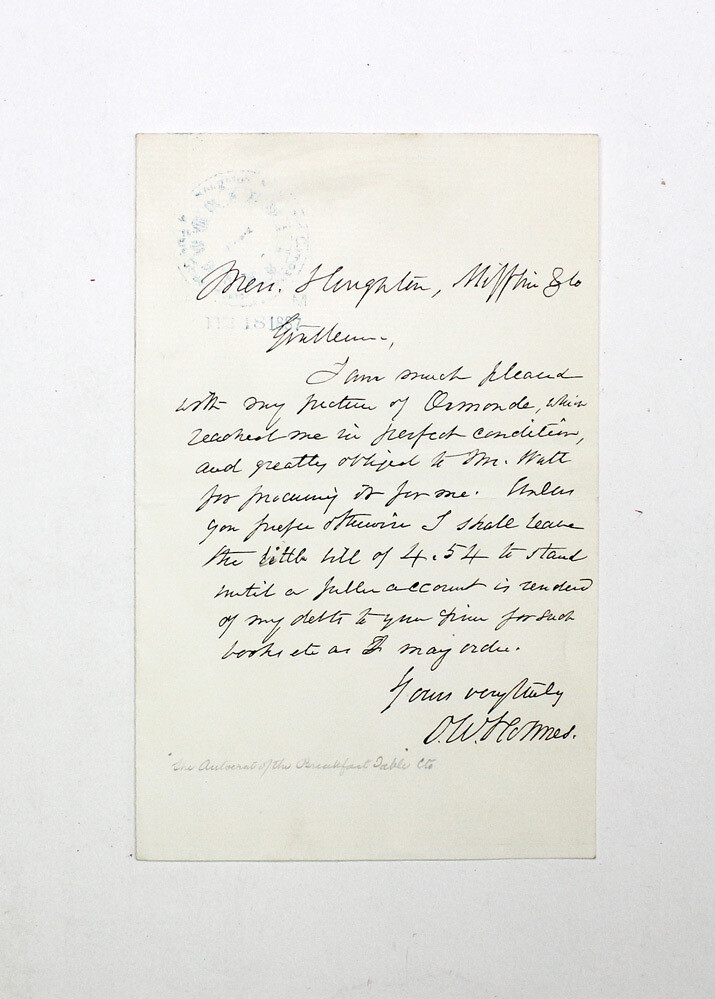 An Original Hand Written and Signed Letter by American Physician, Poet, and Polymath Oliver Wendell Holmes