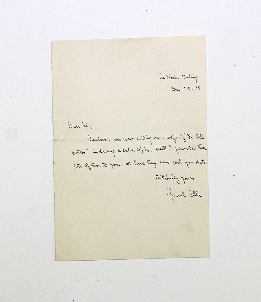 An Original Hand Written and Signed Letter by Canadian Science Fiction Writer Grant Allen
