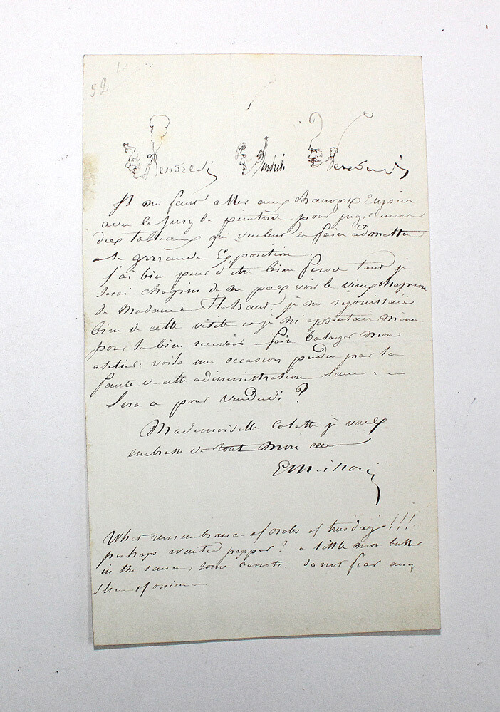 An Original Letter Handwritten, Drawn and Signed by Artist Jean-Louis-Ernest Meissonier