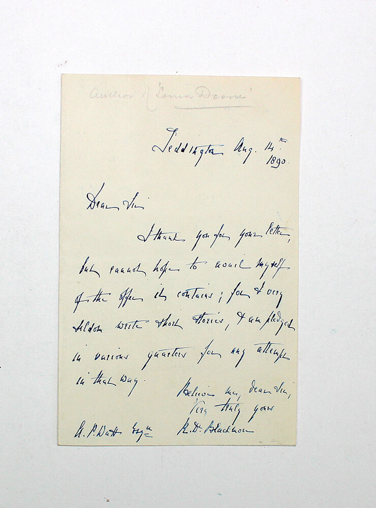 An Original Hand Written and Signed Letter by Writer R. D. Blackmore