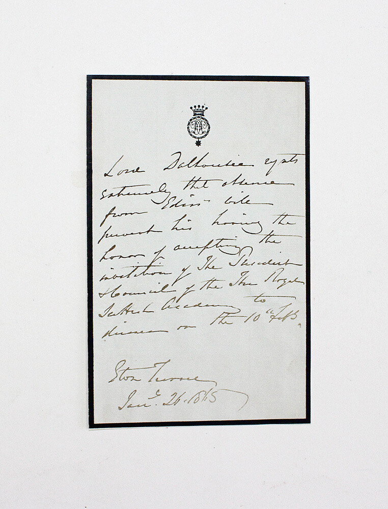 An Original Third Person Hand Written and Signed Letter by Scottish Statesman James Andrew Broun-Ramsay, 1st Marquess of Dalhousie