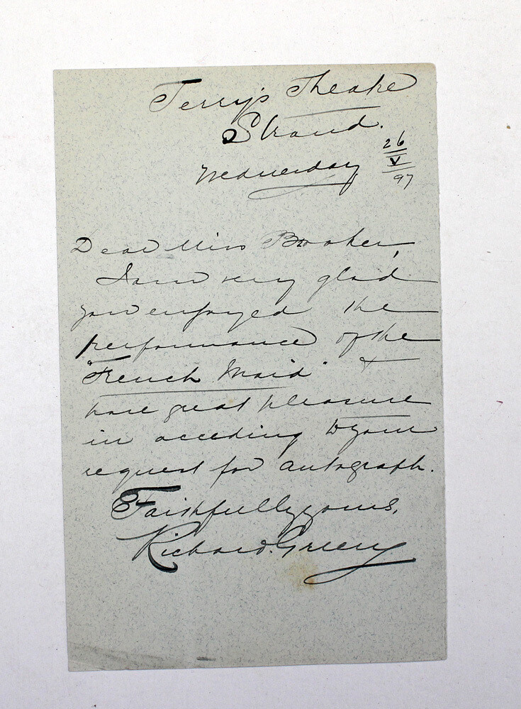 An Original Rare Hand Written and Signed Letter by D&#39;Oyly Carte Opera Company Actor Richard Green