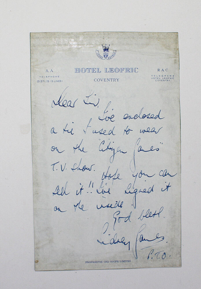 An Original Very Rare Hand Written and Signed Letter by Actor Sidney James
