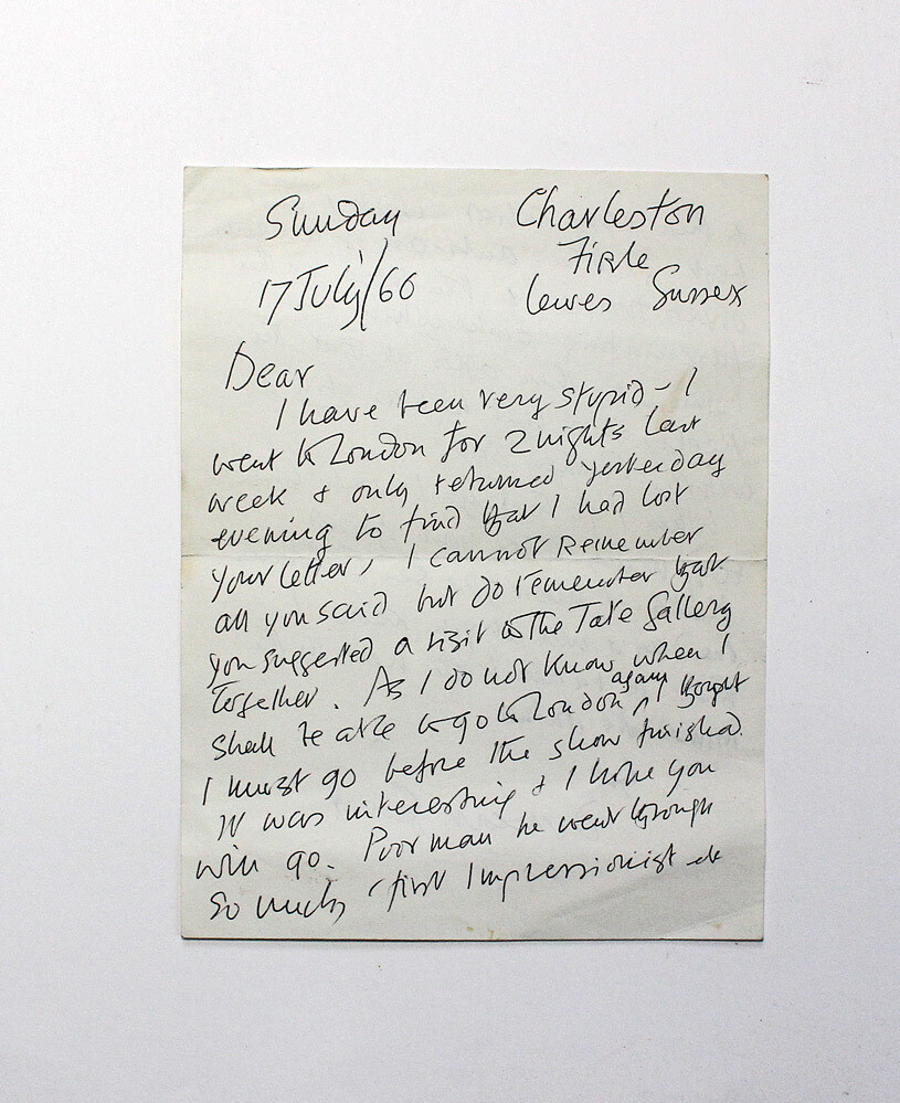 An Original Handwritten and Signed Letter by Bloomsbury Artist Duncan Grant to Interior Designer Sarah Hamilton Discussing a Visit to the Picasso Retrospective at the Tate Gallery, London