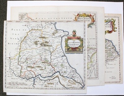 Three Original Hand Coloured Maps of Yorkshire by Robert Morden.C1695