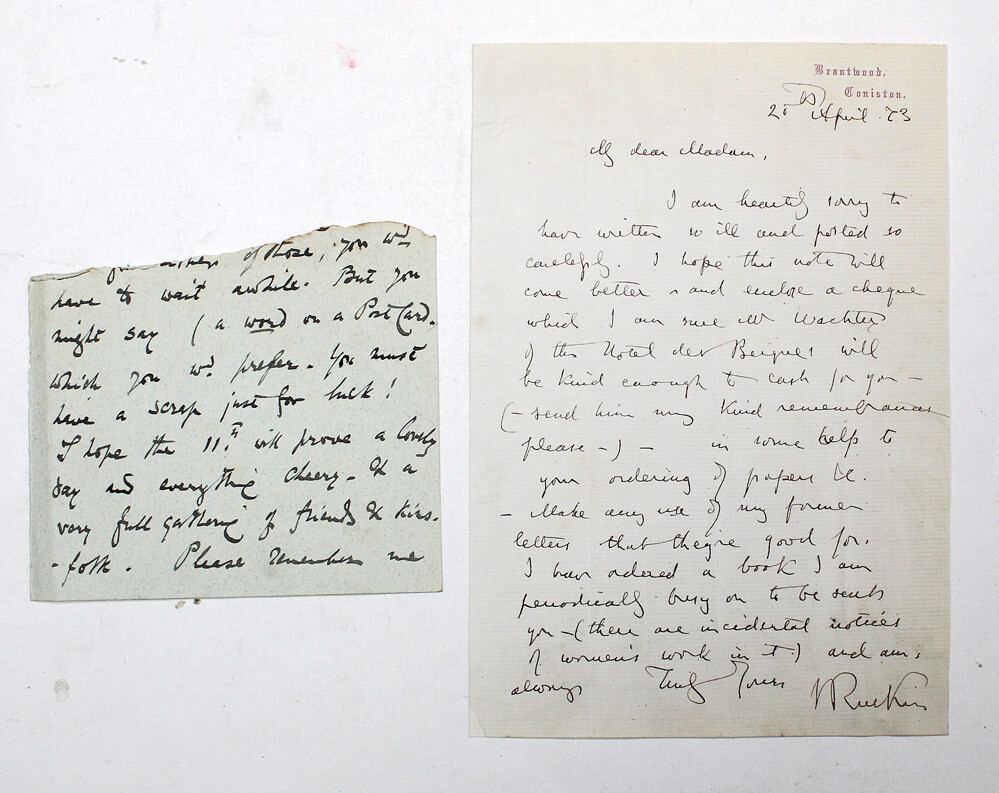 An Original Hand Written and Signed Letter by Writer John Ruskin to possibly Constance F. Gordon-Cumming.