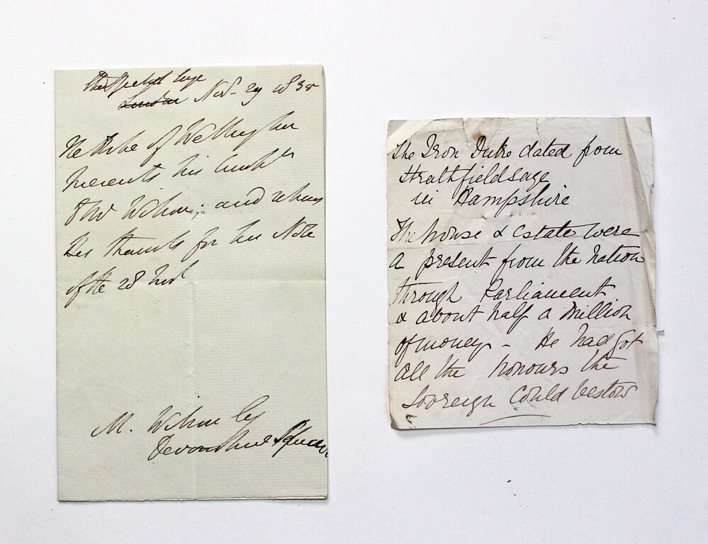 An Original Hand Written and Signed Letter from Stratfield Saye House by Prime Minister Arthur Wellesley, 1st Duke of Wellington.