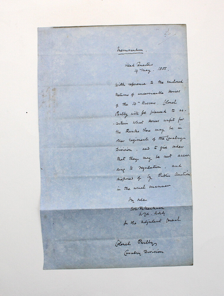 An Original Handwritten Letter from the Crimean War in the Hand and Signed by Irish Colonel Thomas Henry Pakenham to Colonel Parlby.