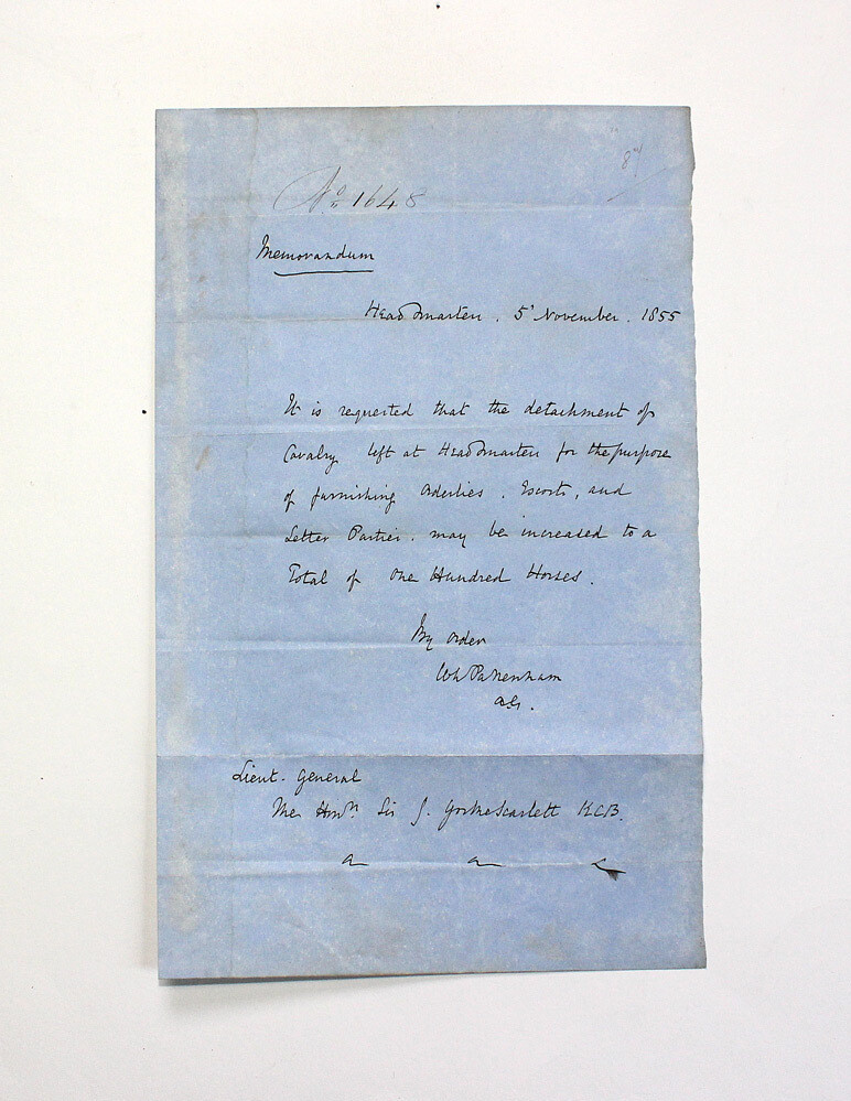 An Original Handwritten Letter from the Crimean War in the Hand and Signed by Colonel Thomas Henry Pakenham to General Sir James Yorke Scarlett.