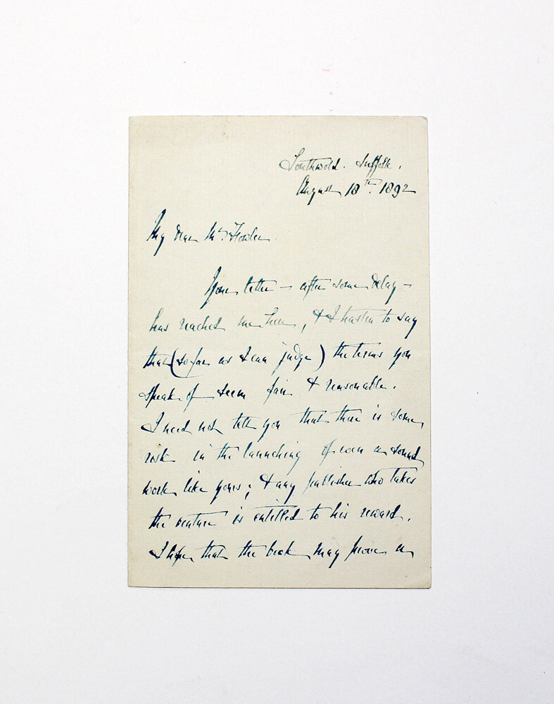 An Original Hand Written and Signed Letter by Writer R. D. Blackmore