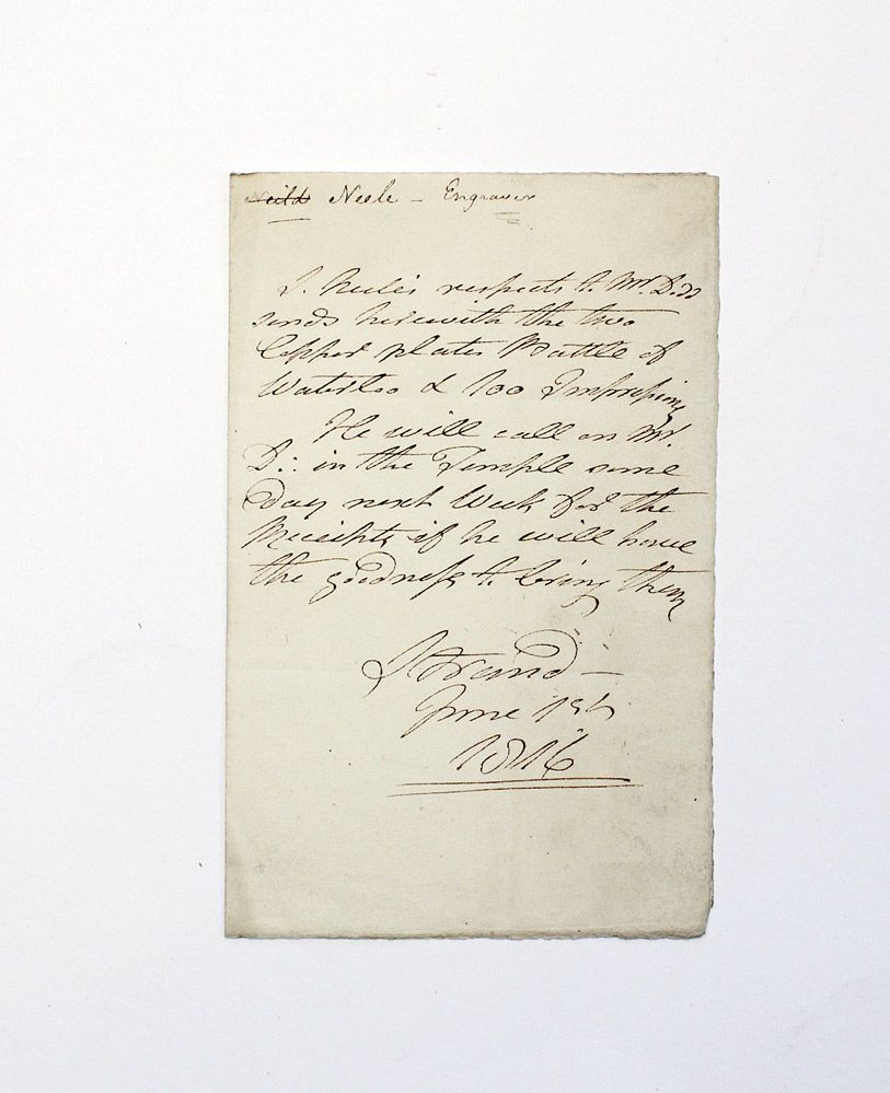 An Interesting Letter to a Mr Dodds from the Engraver Samuel John Neele With Regards to Copper Plates for Probably a Book on The Battle of Waterloo.