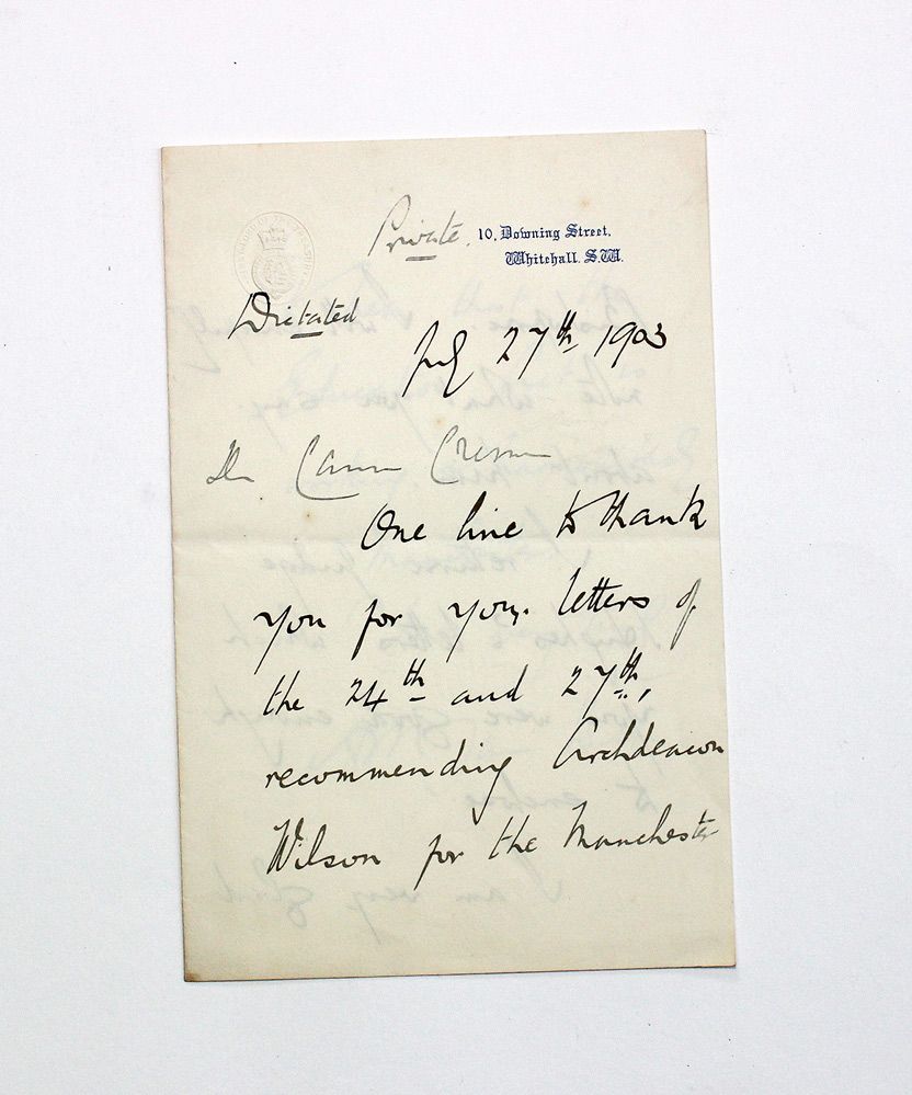 An Original 10 Downing Street Letter Signed and Written by Prime Minister Arthur Balfour