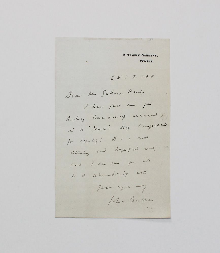 An Original Hand Written and Signed Letter by Writer John Buchan to Alfred Erskine Gathorne-Hardy Discussing Railways.