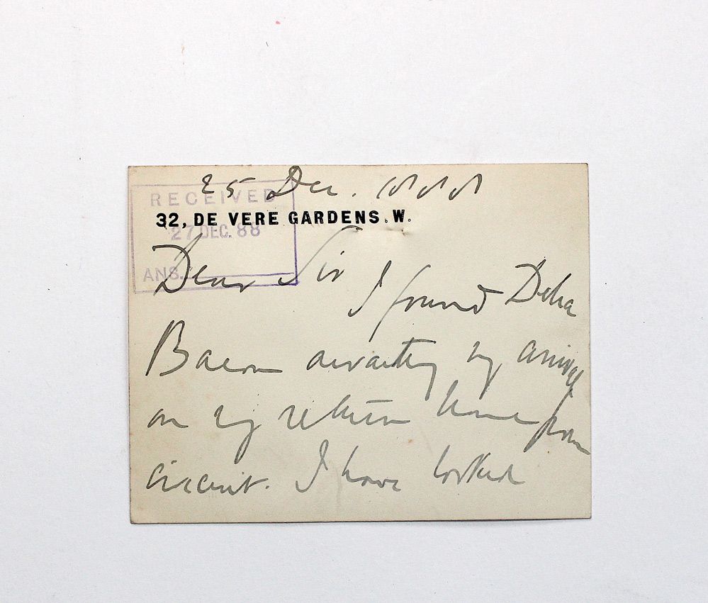 An Original Card Letter Handwritten and Signed by Philosopher Sir James Fitzjames Stephen