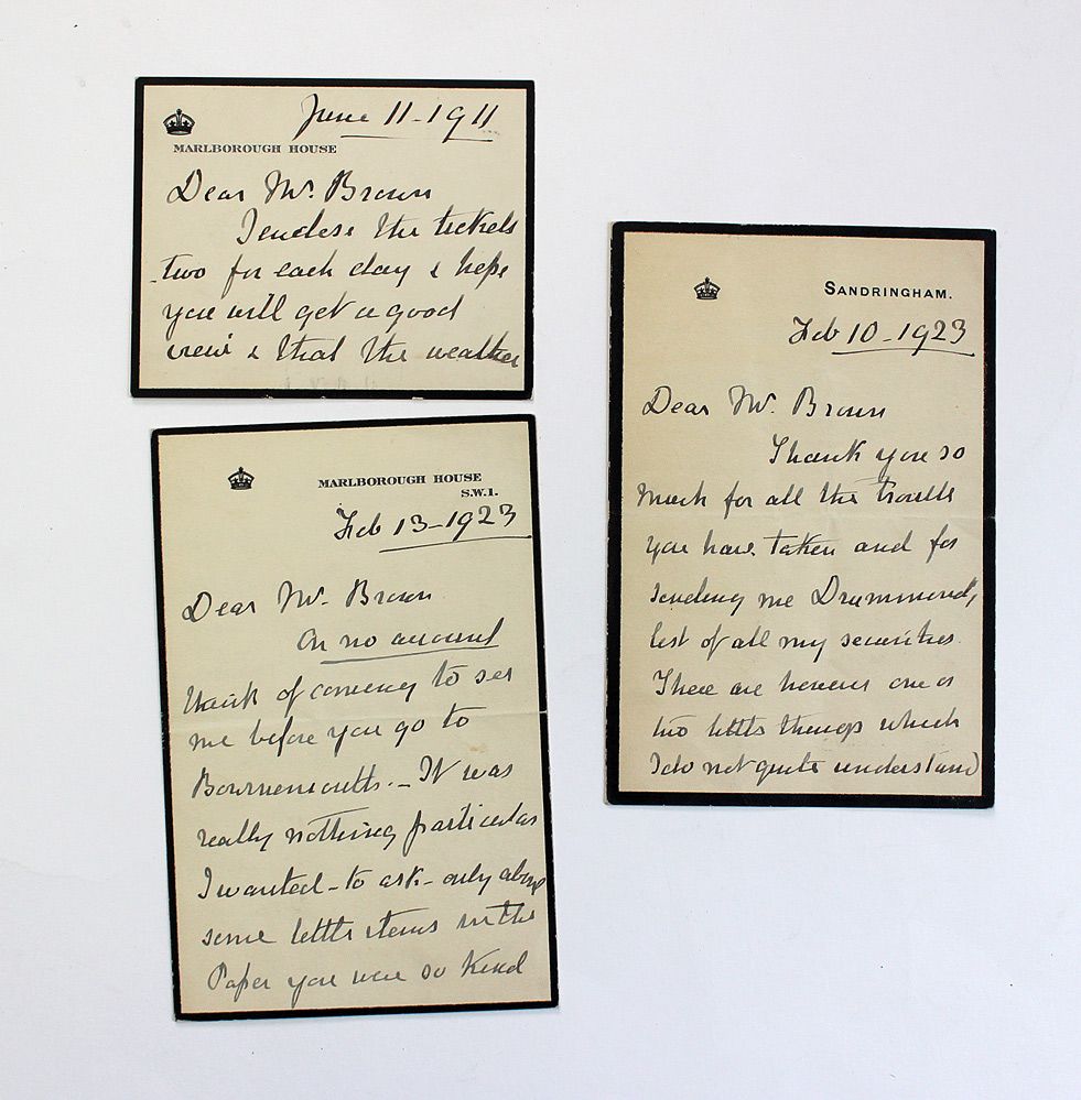 Three Original Handwritten and Signed Marlborough House and Sandringham Letters by Royal Secretary Charlotte Knollys.