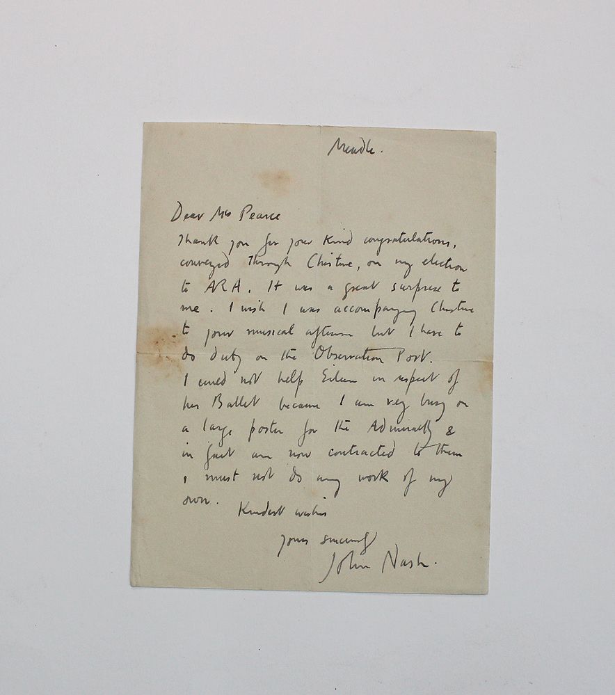An Original Handwritten and Signed Letter by Artist John Nash.
