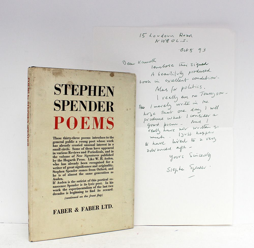 Poems - Signed by the Author and a Letter to the Recipient MP Kenneth Baker from Stephen Spender.