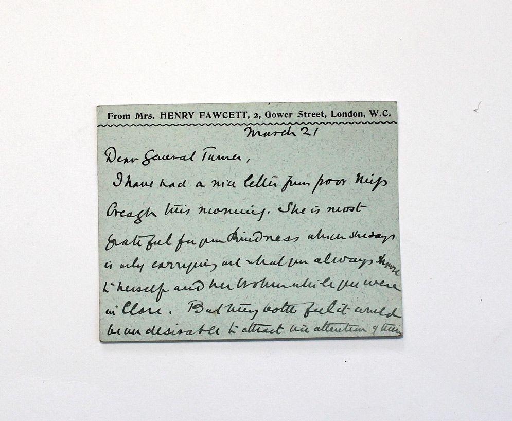 An Original Handwritten and Signed Letter by Political Suffragette Activist Millicent Garrett Fawcett to General Alfred Edward Turner.