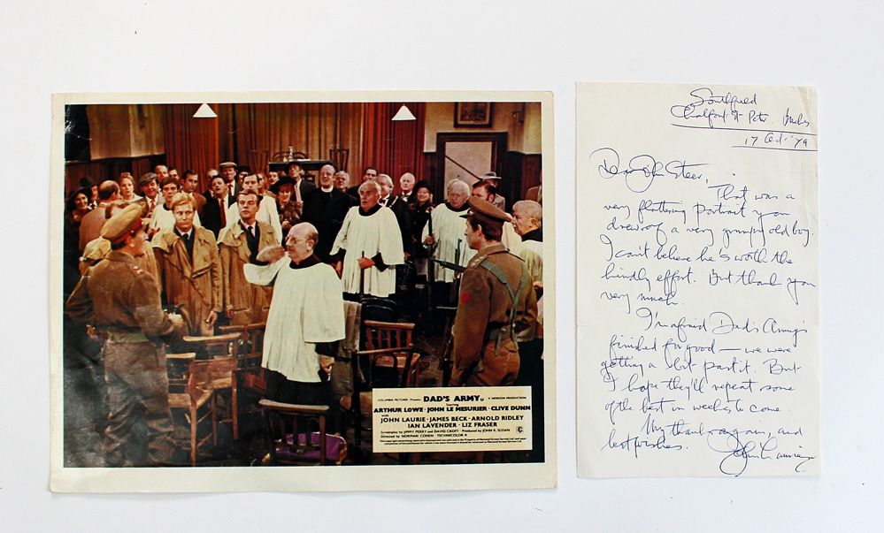 An Original Rare Handwritten Signed Letter by Dad’s Army Actor John Laurie and an Original Dad’s Army Film Lobby Card.