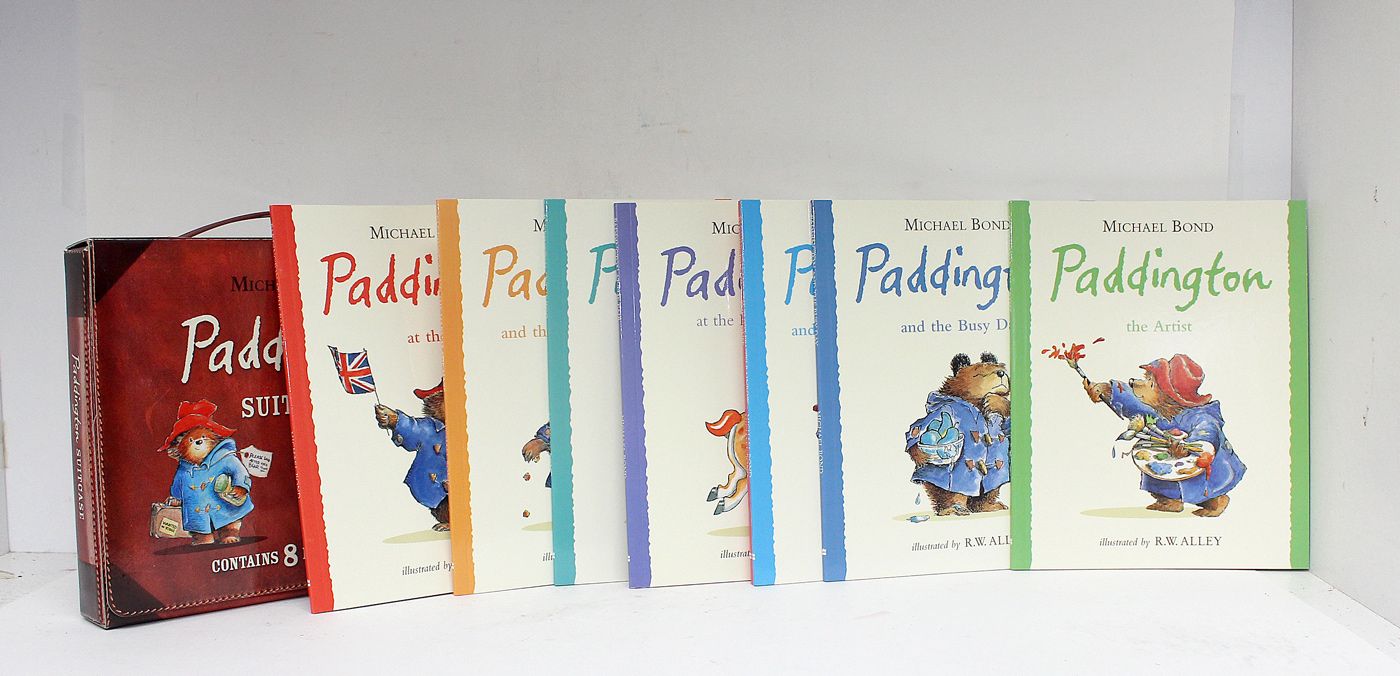 Paddington Suitcase With Eight Volumes including Paddington at the Palace. - Michael Bond SIGNED